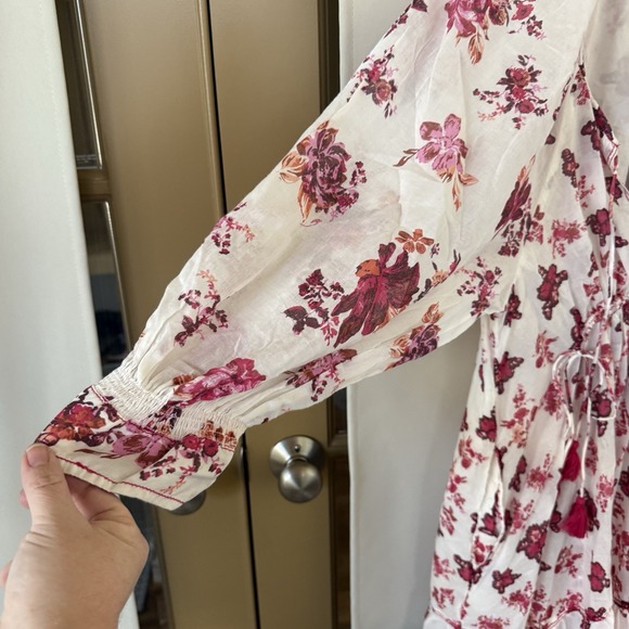 Free People Womens Large Ivory Combo Floral Long Sleeve‎ Camellia Mini Dress - Picture 4 of 11